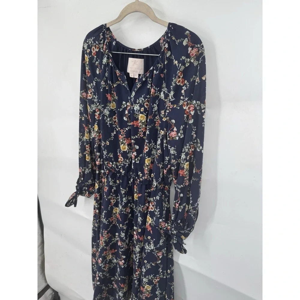 Gal‎ Meets Glam Bonnie Floral Blouson Dress Women 8 Navy Blue Peasant Cottage